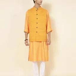 Fabindia Yellow Regular Fit Printed Nehru Jacket image 5