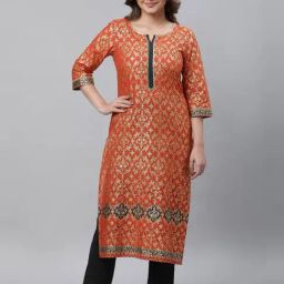 Aurelia Orange Cotton Printed Straight Kurta-picture-33
