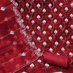 Maroosh Floral Embroidered Organza Unstitched Dress Material image 2