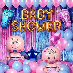 Bubble Trouble Baby Shower Combo Decorations Set Baby Shower Balloon Latex, Star Foil Balloon Baby with Foil Curtain for Maternity Pregnancy Photoshoot Material Items Supplies Pack of 50- Multicolor-picture-46