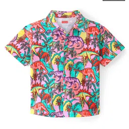 Babyhug Cotton Knit Half Sleeves Regular Collar Dino Printed Shirt - Red & Blue-picture-16