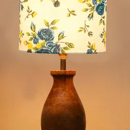 Devansh Multicolor cotton table lamp with Wood Natural base-picture-40