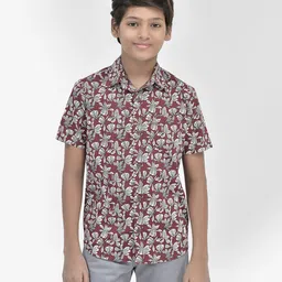 CRIMSOUNE CLUB Half Sleeves Floral Printed Shirt - Maroon-picture-20