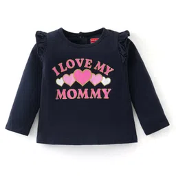 Babyhug Cotton Knit Full Sleeves Top with Frill Detailing & Text Print - Navy Blue-picture-21