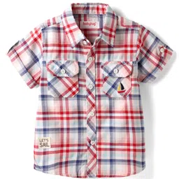 Babyhug Cotton Woven Half Sleeves Checkered Shirt - Red-picture-11