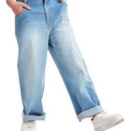 Olele Cotton Denim Washed Relaxed Fit Jeans - Blue-image-43