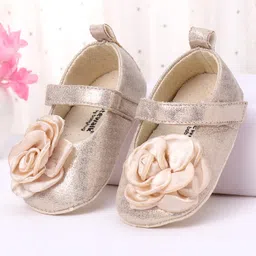 Cute Walk by Babyhug Velcro Closure Booties with Floral Applique - Golden-picture-19
