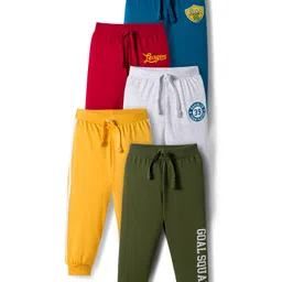 Babyhug Cotton Knit Full Length Lounge Pant With Text Print Pack Of 5 - Multicolour-picture-16