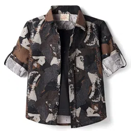 Rikidoos Full Sleeves Colour Blocked Shirt With Attached Tee - Brown & Black-picture-16