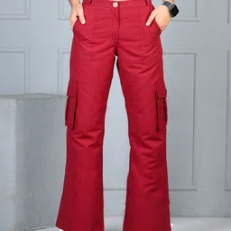 Cutiekins Woven Solid Flared Cargo Pants - Maroon-picture-34