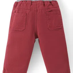 Babyhug Cotton Spandex Woven Full Length Trouser Solid Colour - Red image 2