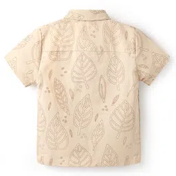 Babyoye Cotton Linen Woven Shirt With Leaves Print - Tan image 2