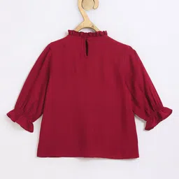 Chuppan Chupai Viscose Rayon Woven Three Fourth Sleeves Pin Tuck Detailed Top - Maroon image 3