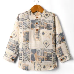 Rikidoos Full Sleeves Abstract Printed Kurta Style Shirt - Light Beige image 2