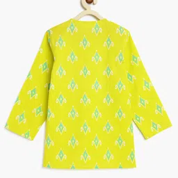 Campana 100% Cotton Diamond Printed Kurta & Dhoti Set - Lime Green & Blue image 4