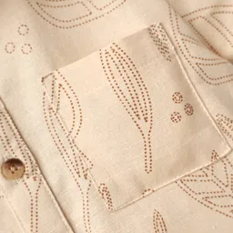 Babyoye Cotton Linen Woven Shirt With Leaves Print - Tan image 3