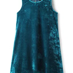 Hola Bonita Knit Full Sleeves Party Wear Velvet Dress & Sequinned Jacket - Teal Blue image 3