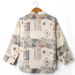 Rikidoos Full Sleeves Abstract Printed Kurta Style Shirt - Light Beige image 3