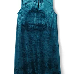 Hola Bonita Knit Full Sleeves Party Wear Velvet Dress & Sequinned Jacket - Teal Blue image 4