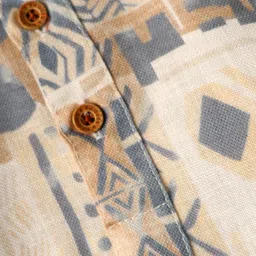 Rikidoos Full Sleeves Abstract Printed Kurta Style Shirt - Light Beige image 4