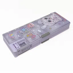 QIPS 3D themed Plastic Pencil Box Double-Sided with Built-In Sharpeners Purple image 4