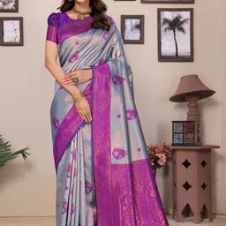WOVENSTOCK Ethnic Motifs Zari Pure Silk Handloom Kanjeevaram Saree-picture-15