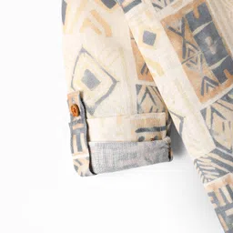 Rikidoos Full Sleeves Abstract Printed Kurta Style Shirt - Light Beige image 5