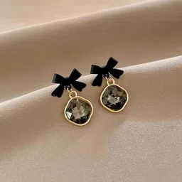 GOLDIWALA Korean Gold-Plated Artificial Stones Studded Bow Shaped Studs image 2