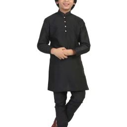 TAHVO Kids Pitch Black Slim Fit Full Sleeves Kurta Set-picture-27