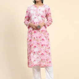 House Of Kari Noor Mul Printed Embroidered Kurta Pink-image-49