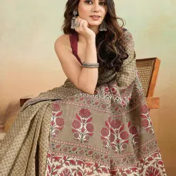 SHANVIKA Brown & Black Cotton Ethnic Motifs Saree Without Blouse Piece image 5