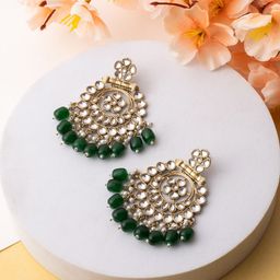 PANASH Gold Plated Artificial Stones Studded And Beaded Circular Shaped Drop Earrings-picture-37