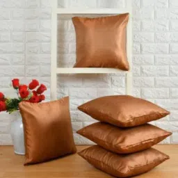Creeva Silk Fabric Plain Sofa Cushion Cover for Bedroom (Pack of 5) - Rust-image-69