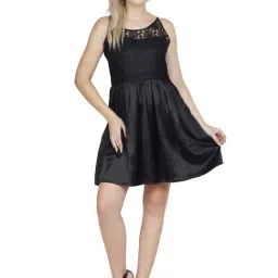 PATRORNA Black Lace Fit & Flare Dress-image-4