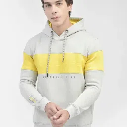 Crimsoune Club Grey & Yellow Slim Fit Hooded Sweatshirt-image-86