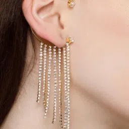 OOMPH Golden Tone Single Piece Crystal Chandelier Ear Cuff Earring for Women-image-23