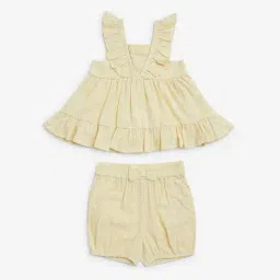 HOP Baby by Westside Yellow Seersucker Cotton Top and Shorts Set-image-74