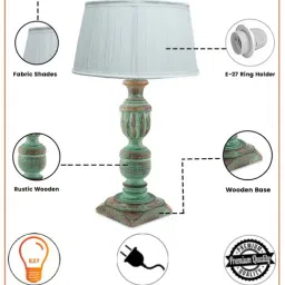 Homesake White & Green Wood Rustic Algae French Trophy Carved Table Lamp image 3