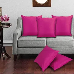 Creeva Silk Fabric Plain Sofa Cushion Cover for Bedroom (Pack of 5) - Pink-image-65