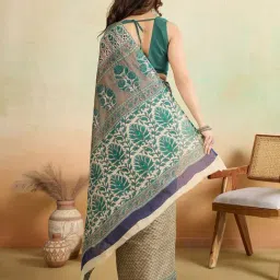 SHANVIKA Brown & Navy Cotton Ethnic Motifs Saree Without Blouse Piece image 2