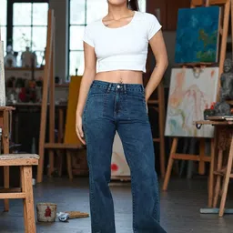 FCK-3 Women Wide Leg High-Rise Light Fade Stretchable Jeans-image-44