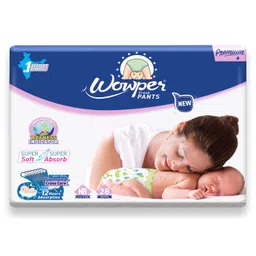 Wowper Baby Pant Style Diaper with 3D Diamond Cross Core New Born Size (NB) - 28 Pieces image 1