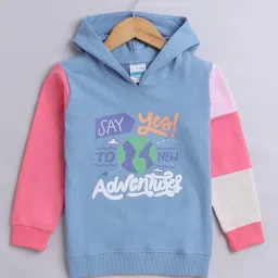 BUMZEE Looper Full Sleeves Say Yes To New Adventures Text Printed Colour Blocked Hooded Sweatshirt - Blue-picture-13