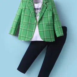 Rikidoos Full Sleeves Checked Blazer With Typography Printed Tee & Pant - Green & Navy Blue-picture-13