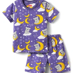 Babyhug Cotton Knit Half Sleeves Shorts Co-Ord Night Suit With Koala Print - Violet-picture-26
