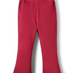 Babyhug Rib Cotton Knit Full Length Flared Leggings With Stretch - Maroon-picture-0