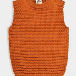 Mi Arcus 100% Cotton Knit Sleeveless Self Designed Sweater - Orange-picture-34