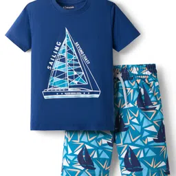 Pine Kids Single Jersey Knit Half Sleeves Shorts Night Suit With Boat Print - Blue-picture-26