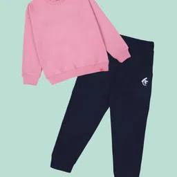 Kiddopanti Fleece Knit Full Sleeves Solid Winter Sweatshirt With Track Pants - Baby Pink & Navy Blue-picture-15