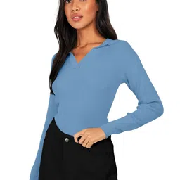 Maheshvi Women Ribbed Shirt Collar Long Sleeves Regular Top-picture-39